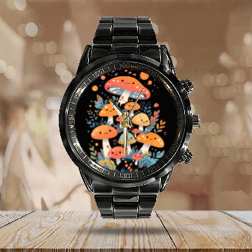 Discover Cute Mushroom Creatures Calendar Steel Band Watch