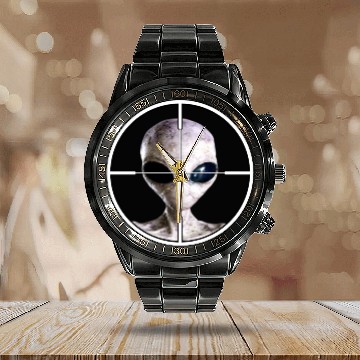Discover Area 51 Alien Sniper Gamers and Movie Lovers! Calendar Steel Band Watch