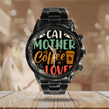 Discover Cat Mother Coffee Lover Calendar Steel Band Watch