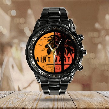 Discover Artistic Saint Martin Cool Palm Tree Vacation Calendar Steel Band Watch