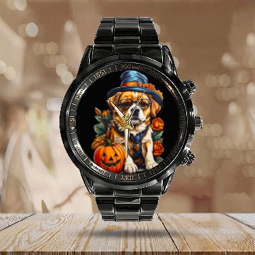 Discover Trick or Treat Puppy Calendar Steel Band Watch