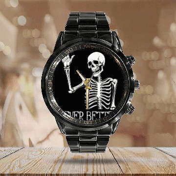 Discover Funny Halloween Skull Calendar Steel Band Watch | Sarcastic Dead Inside
