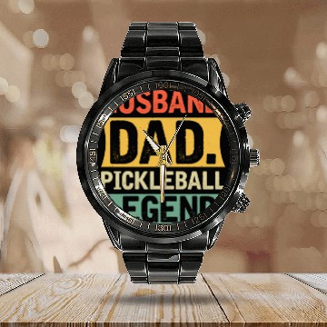 Discover Husband Dad Pickleball Legend Calendar Steel Band Watch