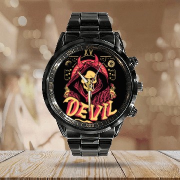 Discover Devil Tarot Skeleton Halloween Occult Calendar Steel Band Watch
