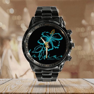 Discover Blue Hibiscus: Lahaina - Always Remember Calendar Steel Band Watch