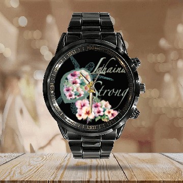 Discover Lahaina Strong: Hibiscus and Sea Turtle Calendar Steel Band Watch