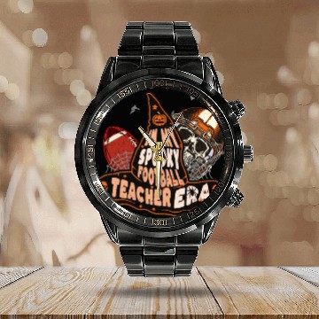 Discover In My Spooky Football Teacher Era Witch Calendar Steel Band Watch