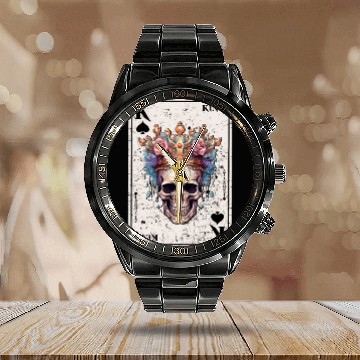 Discover King on Spades Horror Halloween Card Game Creepy Calendar Steel Band Watch