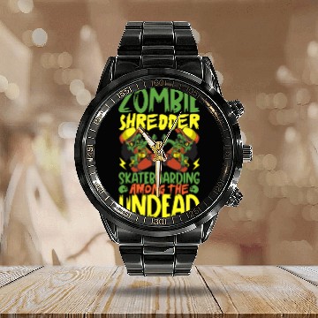 Discover Spooky Horror Skateboarder Halloween Skateboarding Calendar Steel Band Watch
