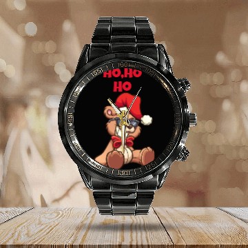 Discover Christmas Teddy Bear Calendar Steel Band Watch