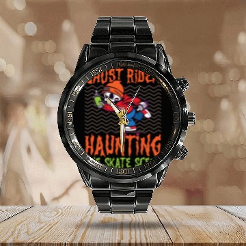 Discover Spooky Horror Skateboarder Halloween Skateboarding Calendar Steel Band Watch