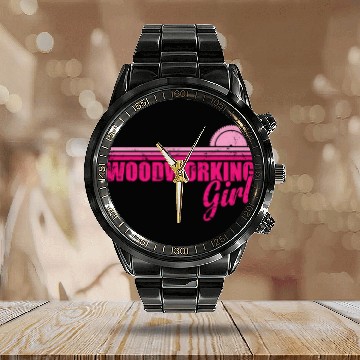 Discover Woodworking Girl Forest Worker Calendar Steel Band Watch