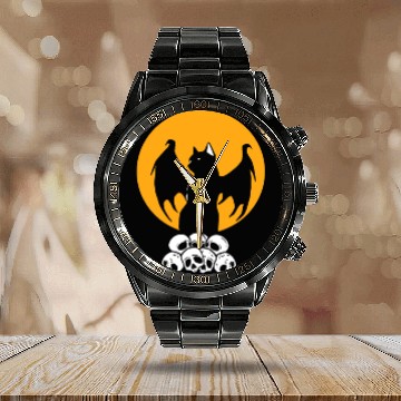 Discover Bat Cat Cat Mom Gift Calendar Steel Band Watch