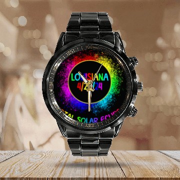 Discover Total Solar Eclipse Louisiana 4/28/24 Kids Eclipse Calendar Steel Band Watch