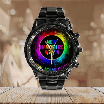 Discover Total Solar Eclipse New Hampshire 4/28/24 Kids Calendar Steel Band Watch