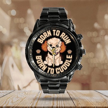 Discover Born to Run Born to Cuddle Calendar Steel Band Watch