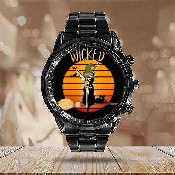 Discover Wicked Cat Witch Funny Halloween Witch Calendar Steel Band Watch