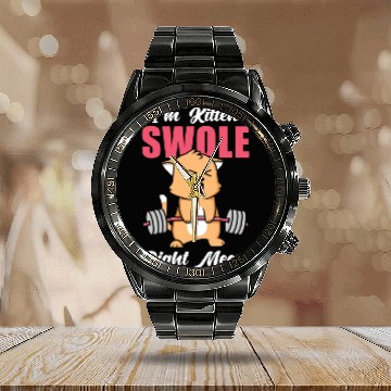 Discover I´m Kitten Swole Right Meow Cat Lover Gym Workout Calendar Steel Band Watch