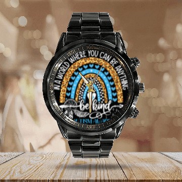 Discover Be Kind Autism Awareness Calendar Steel Band Watch Leopard Rainbow