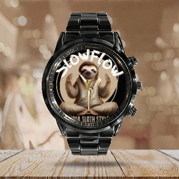 Discover Slow Flow: Yoga, Sloth Style Calendar Steel Band Watch