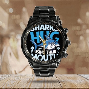 Discover Sharks Hug Using Their Mouth for a Surfer Shark Calendar Steel Band Watch