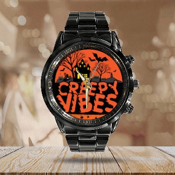 Discover Black Cat Night Creepy Vibes Calendar Steel Band Watch