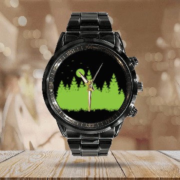 Discover Forest with Leaves in Environment Calendar Steel Band Watch