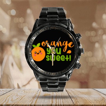 Discover Orange You Sweet Fruit Humour Calendar Steel Band Watch