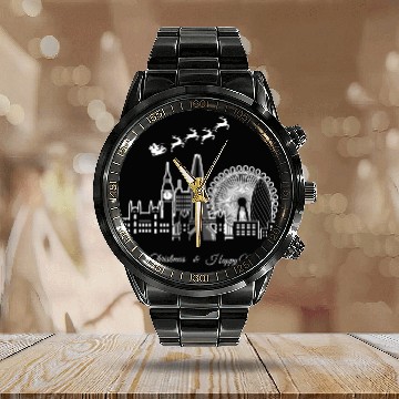 Discover Merry Christmas Happy New Year London UK Calendar Steel Band Watch