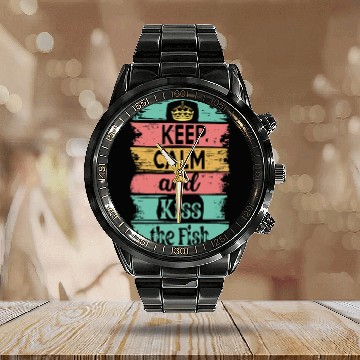 Discover Keep Calm and Kiss the Fish Calendar Steel Band Watch