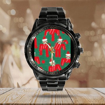 Discover Ugly Red Santa Claus Candy Cane Pattern Calendar Steel Band Watch