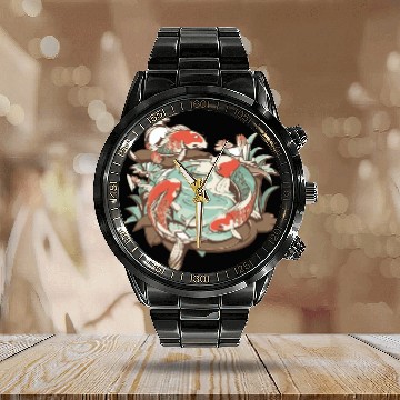 Discover Tranquil Oasis: Koi Pond Serenity Calendar Steel Band Watch