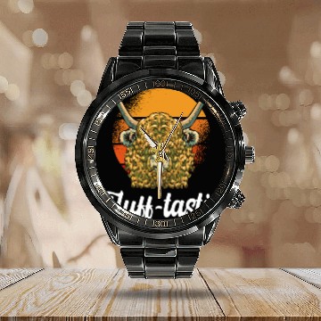 Discover Funny Fluff-tastic Pun Scottish Highland Cow Calendar Steel Band Watch