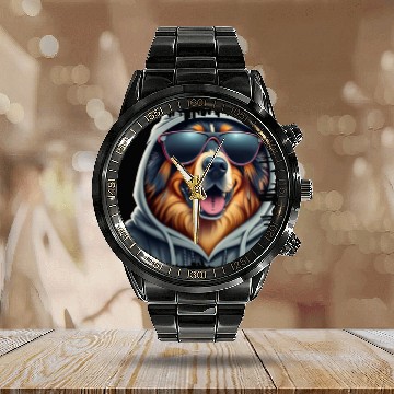 Discover German Shepherd Dog Wearing A Calendar Steel Band Watch With galsses