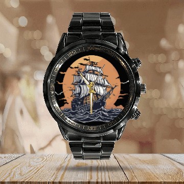 Discover "Spooky Ghost Ship" Nautical Art Print Calendar Steel Band Watch