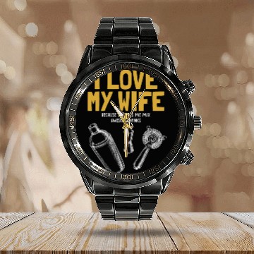 Discover I Love My Wife Bartender Mixologist Barmaid Calendar Steel Band Watch