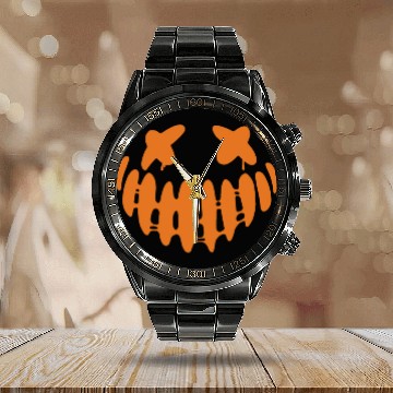 Discover Jack O Lantern Scary Carved Pumpkin Face Halloween Calendar Steel Band Watch