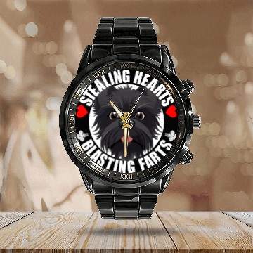 Discover Affenpinscher Comedy Stealing Hearts Blasting Calendar Steel Band Watch