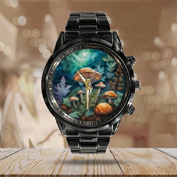 Discover Full Moon Mushroom Nature Calendar Steel Band Watch