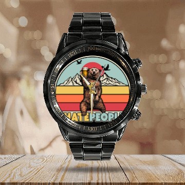 Discover I Hate People Bear Calendar Steel Band Watch