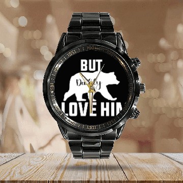 Discover But Daddy I Love Him Retro Groovy Wavy Style Funny Calendar Steel Band Watch