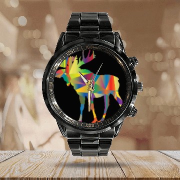 Discover Moose Art Colorful Elk Canada Alaska Hunting Deer Calendar Steel Band Watch