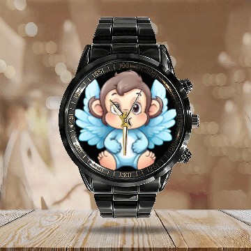 Discover monkey chimpanzee angel wings cute kawaii Calendar Steel Band Watch
