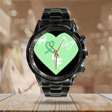 Discover Liver Cancer Hope & Butterfly Heart Green/White Calendar Steel Band Watch