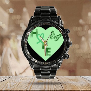 Discover Liver Cancer Hope & Butterfly Heart All Green Calendar Steel Band Watch