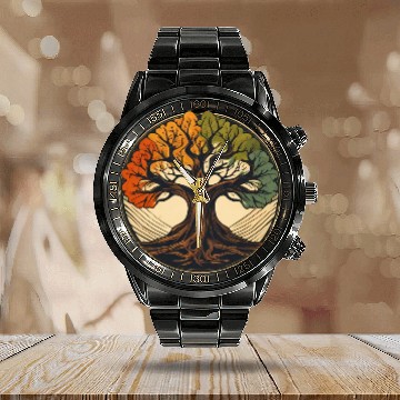 Discover Tree / Wood / Forst / Tree of Life / Leaves Calendar Steel Band Watch