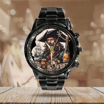Discover Drunk Pirate / Ahoi / Anchor / Rum / Ship / Boat Calendar Steel Band Watch