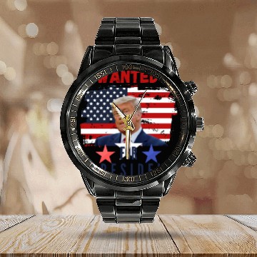 Discover WANTED for PRESIDENT trump 2024 mug shot never sur Calendar Steel Band Watch
