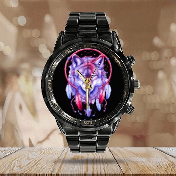 Discover Whimsical Wilderness Wolf Calendar Steel Band Watch