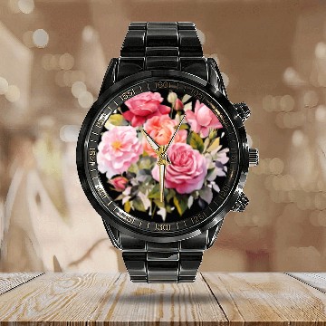 Discover Nature's Artistic Elegance English Rose Tapestry Calendar Steel Band Watch